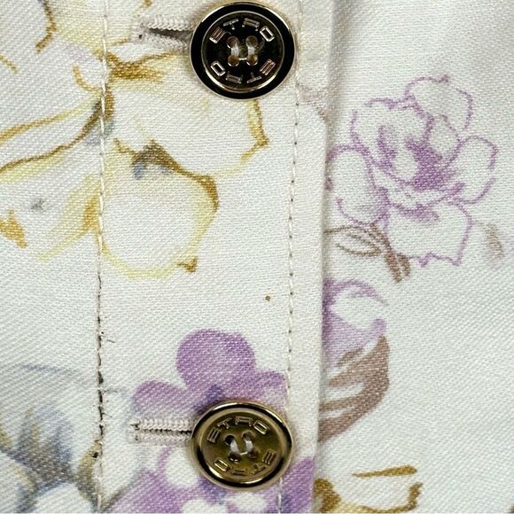 Etro Cream Floral Print Italian Linen Gold Button Blazer Jacket Rare Size 42/6 - Picture 3 of 8